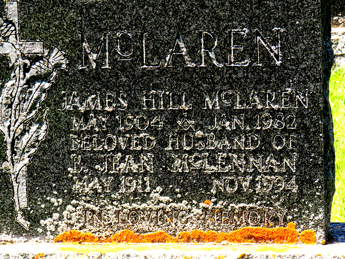 Photo of headstones/Barbara Jean McLennan 1911-1994 hdstn Hillsburgh Huxley cem ON